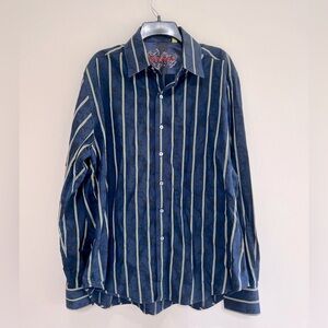 Robert Graham Knowledge Wisdom Truth Mens Button Down Navy Stripe, size XL